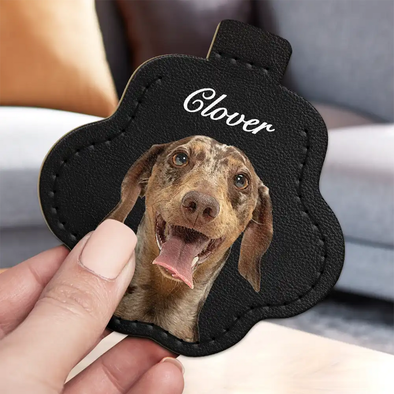 Pet Lovers, Dog Lovers, Cat Lovers - Custom Photo Dog Cat Pet Portrait - Personalized Paw Shaped Leather Keychain With Stitching