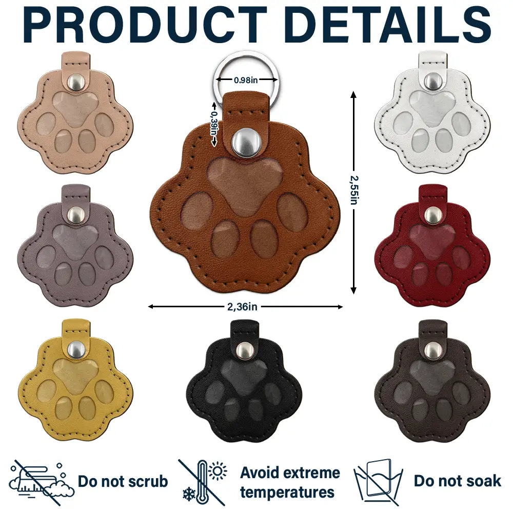 Pet Lovers, Dog Lovers, Cat Lovers - Custom Photo Dog Cat Pet Portrait - Personalized Paw Shaped Leather Keychain With Stitching