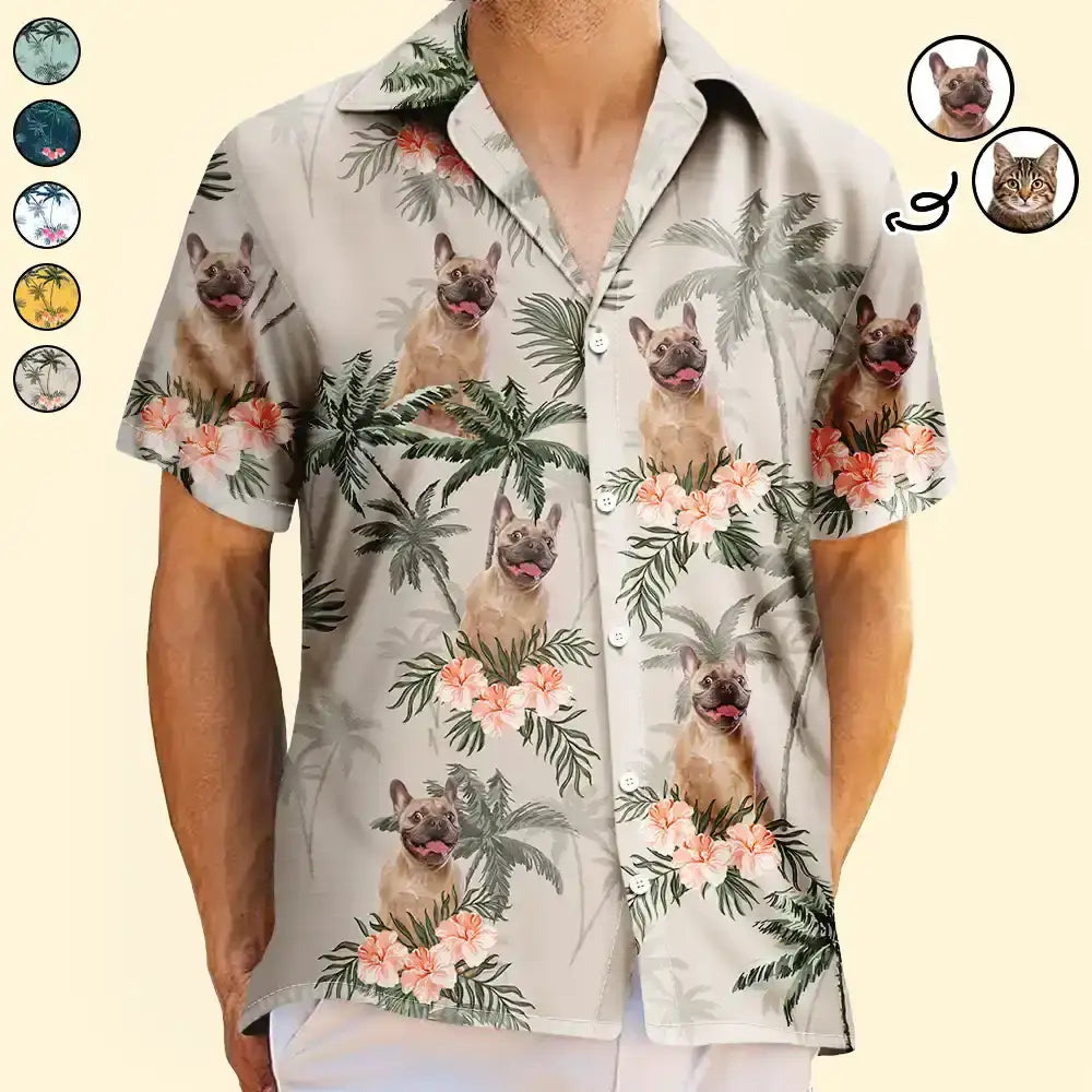 Custom Photo Pet Face Palm Tree Pattern - Personalized Hawaiian Shirt
