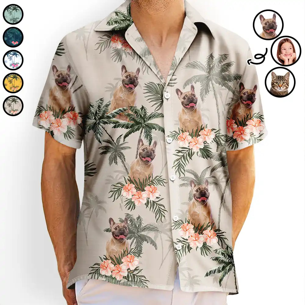 Custom Photo Pet Face Palm Tree Pattern - Personalized Hawaiian Shirt