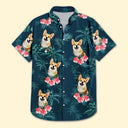 Custom Photo,Pet Lovers,Pet Mom,Pet Dad,Dog Lovers,Dog Mom,Dog Dad,Family,Happy,Summer,Beach - Custom Photo Family Pet Face Palm Tree Pattern - Personalized Hawaiian Shirt