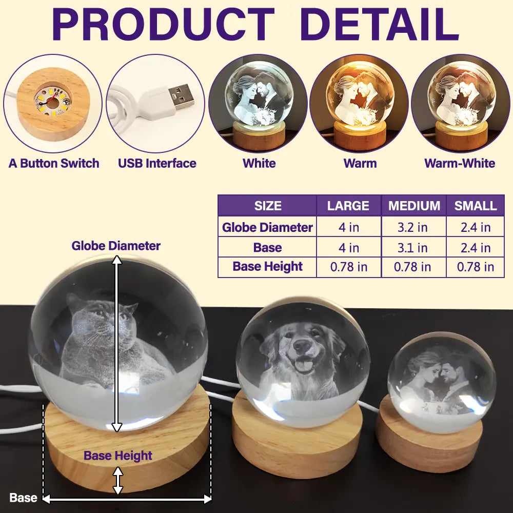 Sad,Memorial,Dog Lovers,Pet Lovers,Cat Lovers - Custom Photo Forever Loved Memorial Dog Cat - Personalized Crystal Globe Lamp