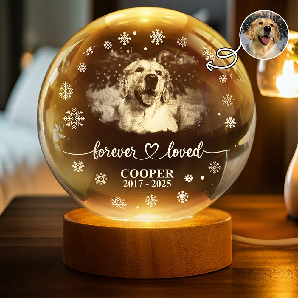 Custom Photo Forever Loved Pet Memorial - Personalized Crystal Globe Lamp