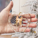 Sad,Memorial,Dog Lovers,Pet Lovers,Cat Lovers,Christmas - Custom Photo Forever Loved Memorial Dog Cat - Personalized Heart Shaped Glass Ornament