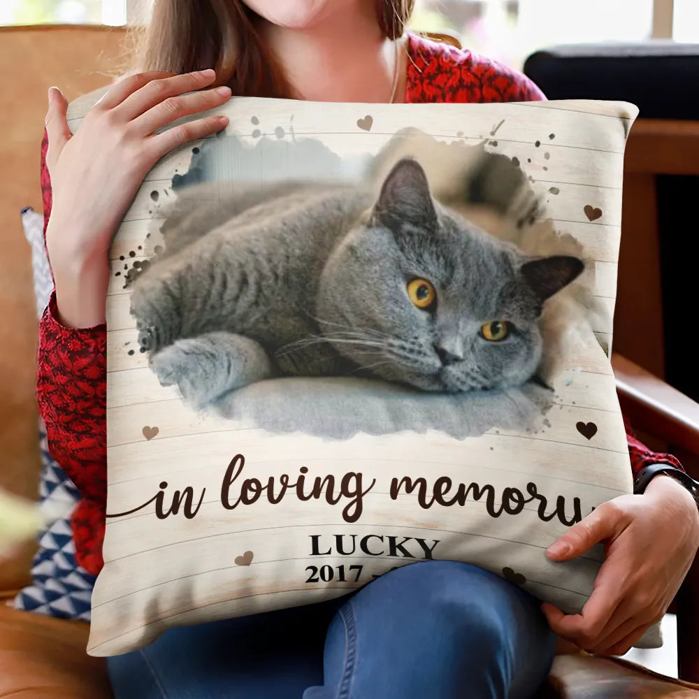 Pet Lovers, Cat Lovers, Dog Lovers, Sad, Memorial - Custom Photo Forever Loved Memorial Dog Cat Family - Personalized Pillow