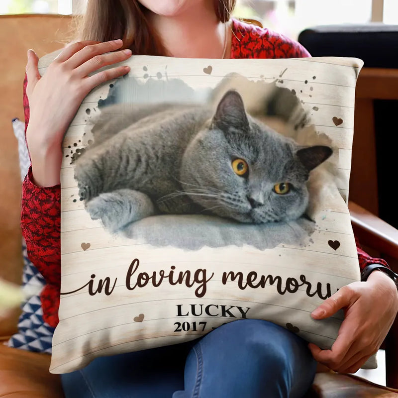 Pet Lovers, Cat Lovers, Dog Lovers, Sad, Memorial - Custom Photo Forever Loved Memorial Dog Cat Family - Personalized Pillow