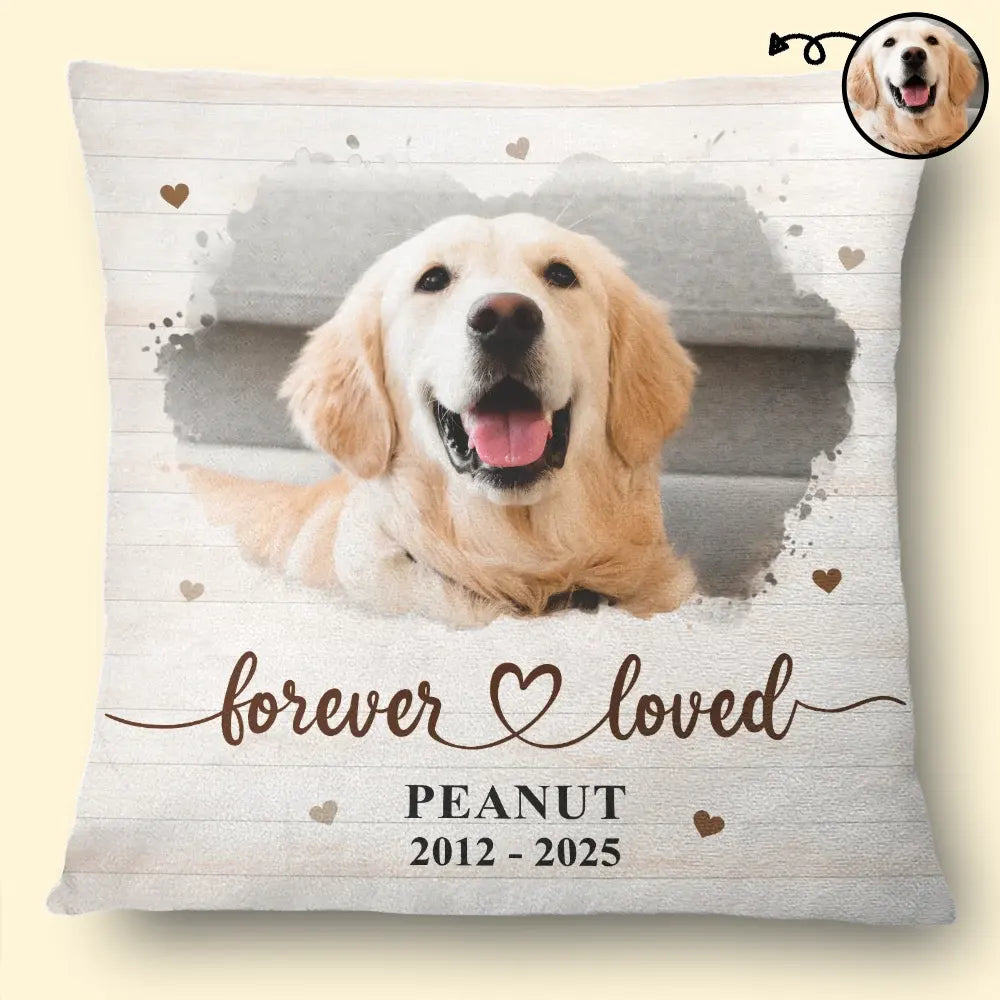 Pet Lovers, Cat Lovers, Dog Lovers, Sad, Memorial - Custom Photo Forever Loved Memorial Dog Cat Family - Personalized Pillow