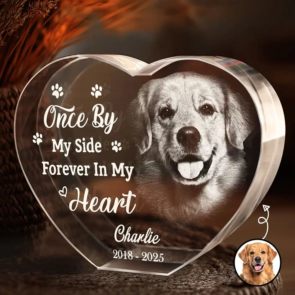 Custom Photo Once By My Side Forever In My Heart Pet Memorial - Personalized Crystal Heart