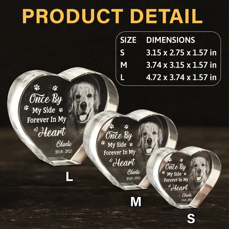 Memorial, Custom Photo, Pet Lovers, Sad - Custom Photo Memorial Once By My Side Forever In My Heart - Personalized Crystal Heart