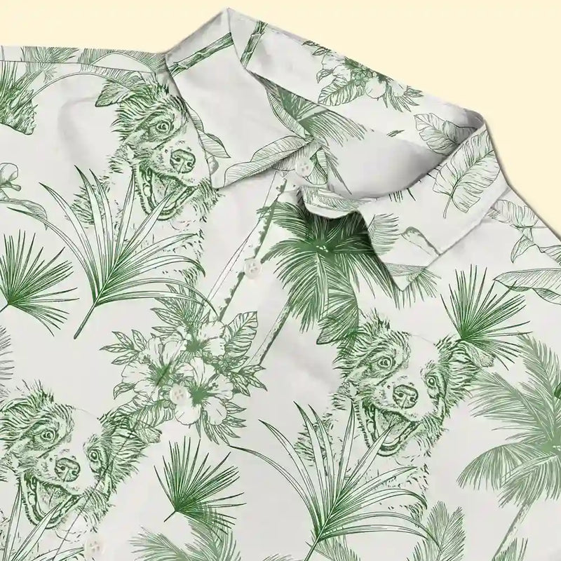 Gift For Couples, Gift For Husband, Gift For Wife, Gift For Boyfriend, Gift For Girlfriend, Gift For Yourself, Gift For Women, Gift For Men, Gift For Mother, Gift For Grandpa, Gift For Father, Gift For Grandma, Pet Lovers, Pet Mom, Pet Dad, Dog Lovers, Dog Mom, Dog Dad, Cat Lovers, Cat Mom, Cat Dad, Happy - Custom Photo Pencil Drawing Toile De Jouy Pattern Family Pet - Personalized Hawaiian Shirt
