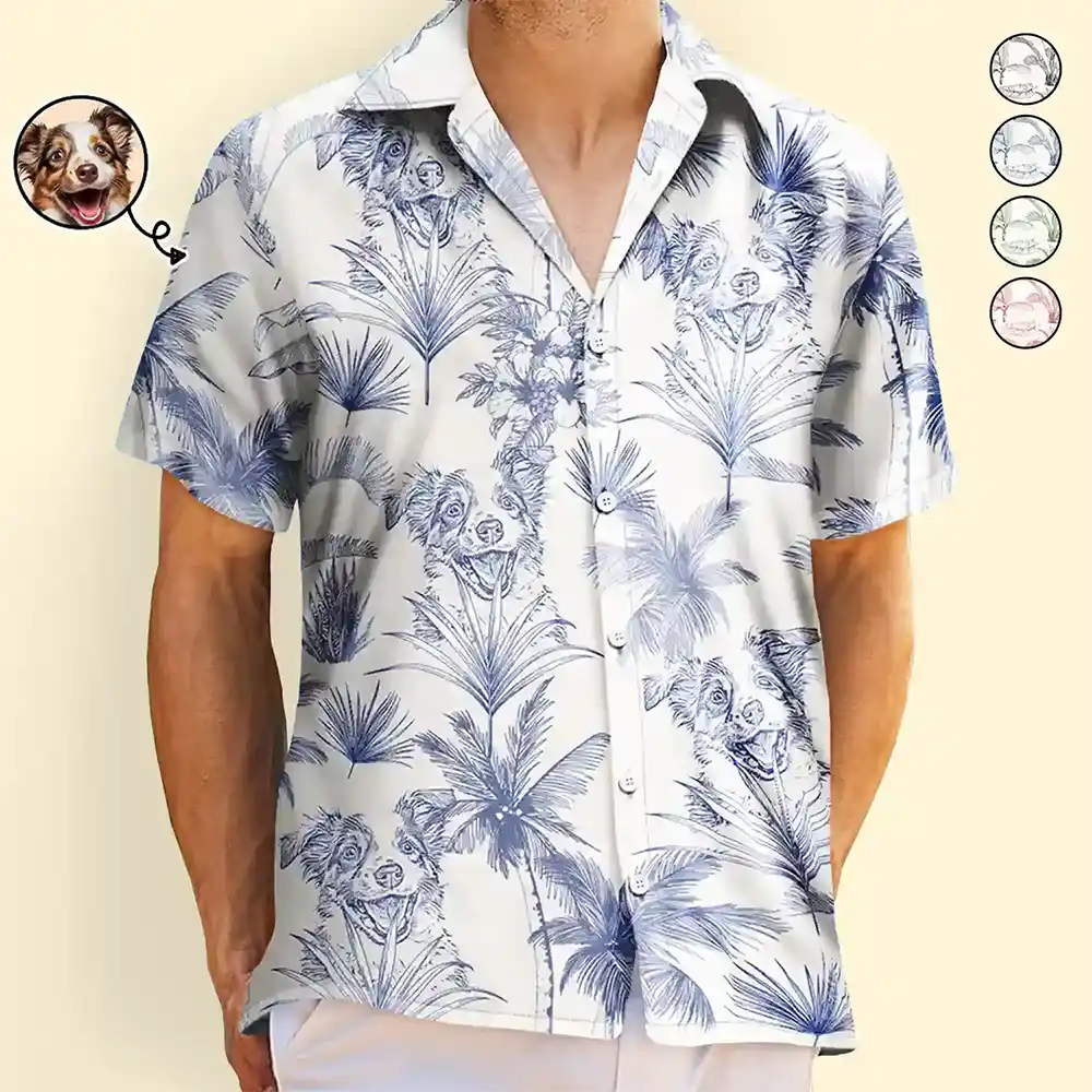 Custom Photo Pet Pencil Drawing Toile De Jouy Pattern - Personalized Hawaiian Shirt