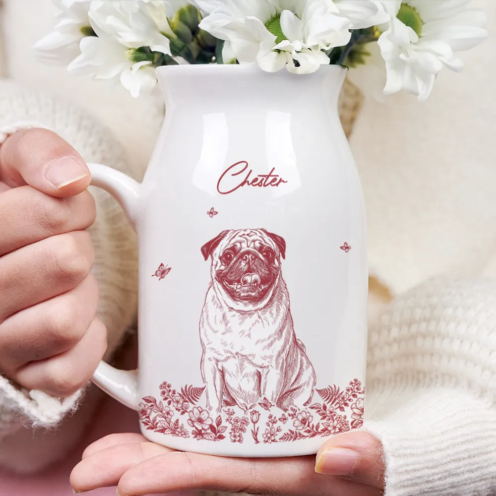 Custom Photo Pencil Sketch Art Dog Cat Pet Portrait - Personalized Ceramic Flower Vase