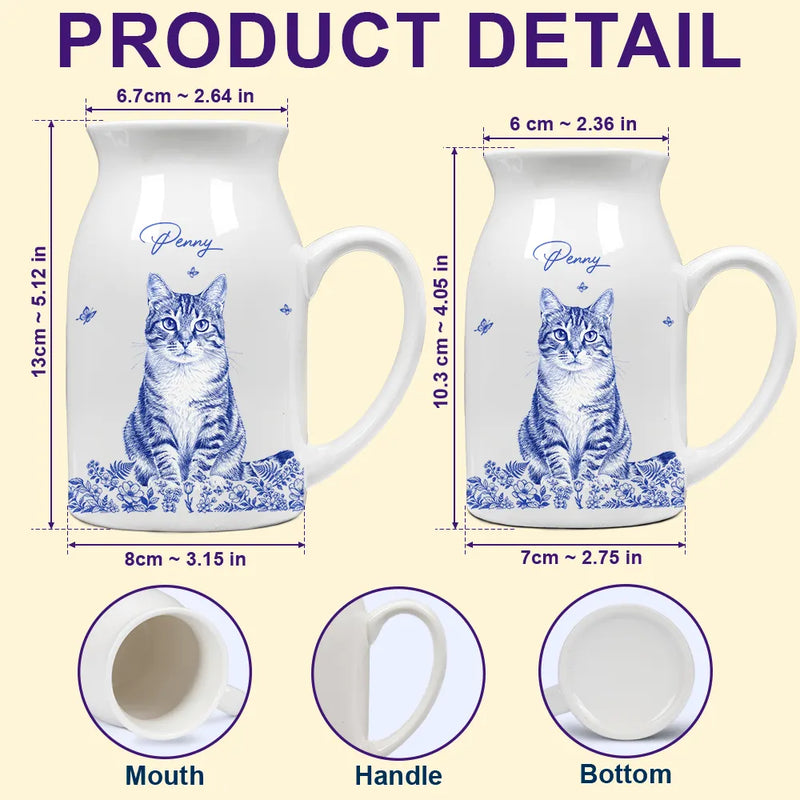 Custom Photo Pencil Sketch Art Dog Cat Pet Portrait - Personalized Ceramic Flower Vase