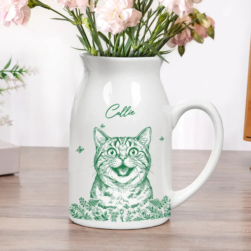 Custom Photo Pencil Sketch Art Dog Cat Pet Portrait - Personalized Ceramic Flower Vase