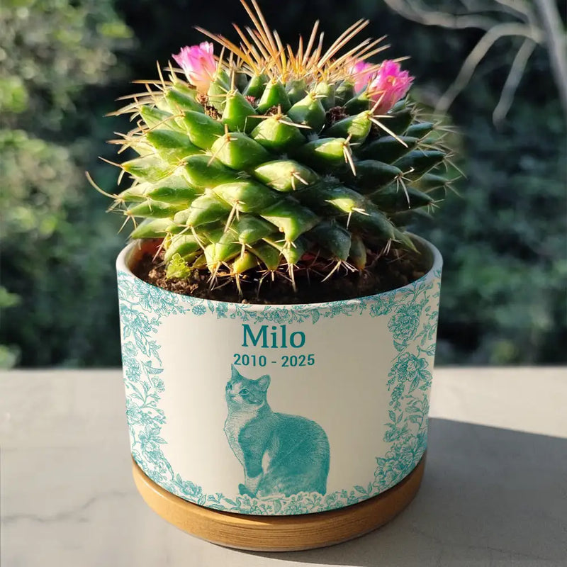 Custom Photo Pencil Sketch Memorial Dog Cat - Personalized Ceramic Plant Pot