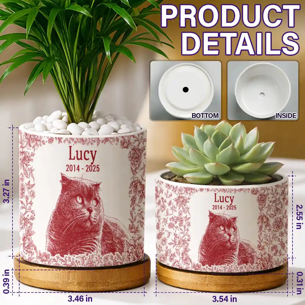 Custom Photo Pencil Sketch Memorial Dog Cat - Personalized Ceramic Plant Pot