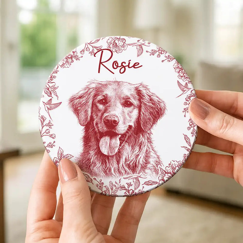 Custom Photo Pencil Sketch Dog Cat Pet Portrait - Personalized Ceramic Coaster