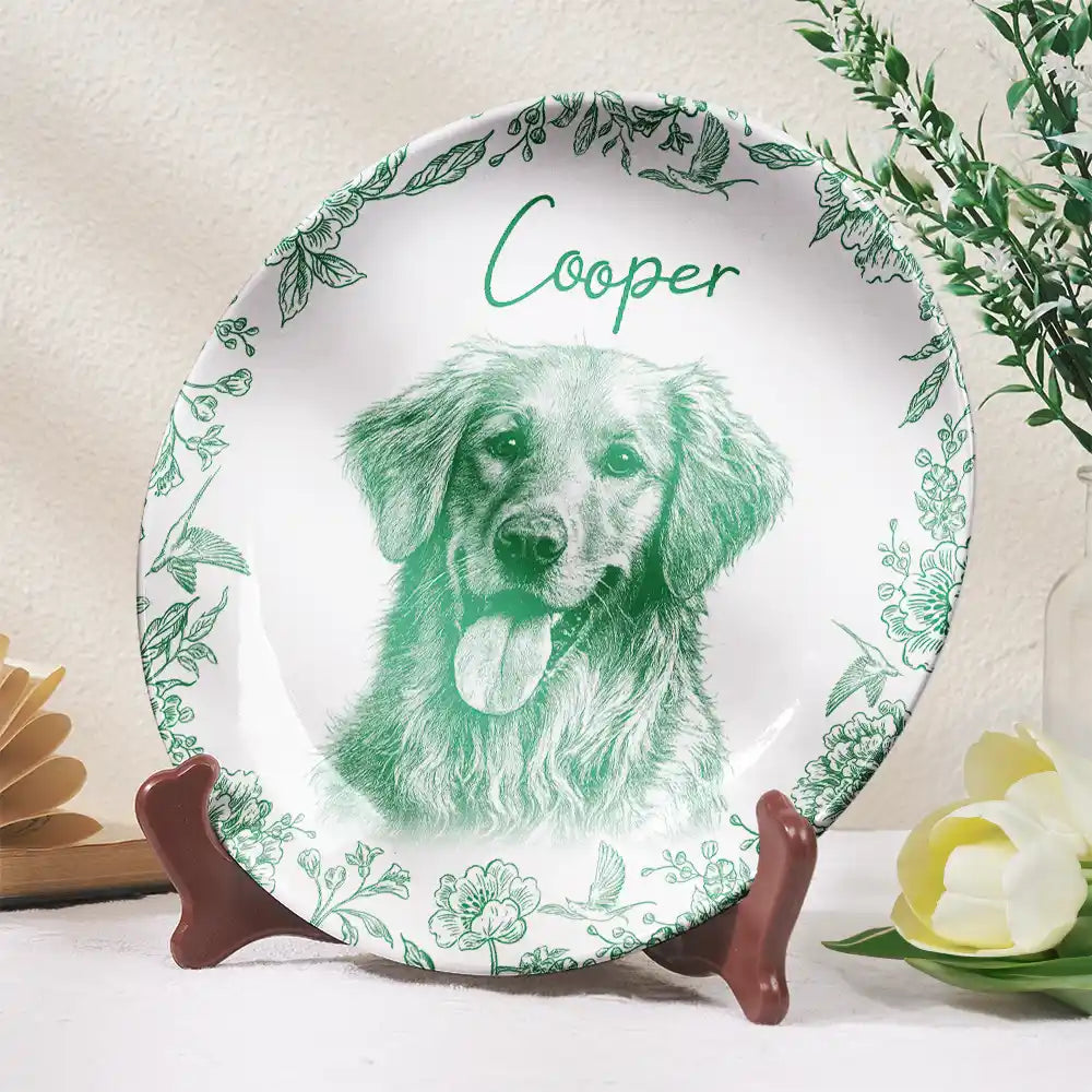Custom Photo Pencil Sketch Cat Dog Portrait - Personalized Ceramic Plate