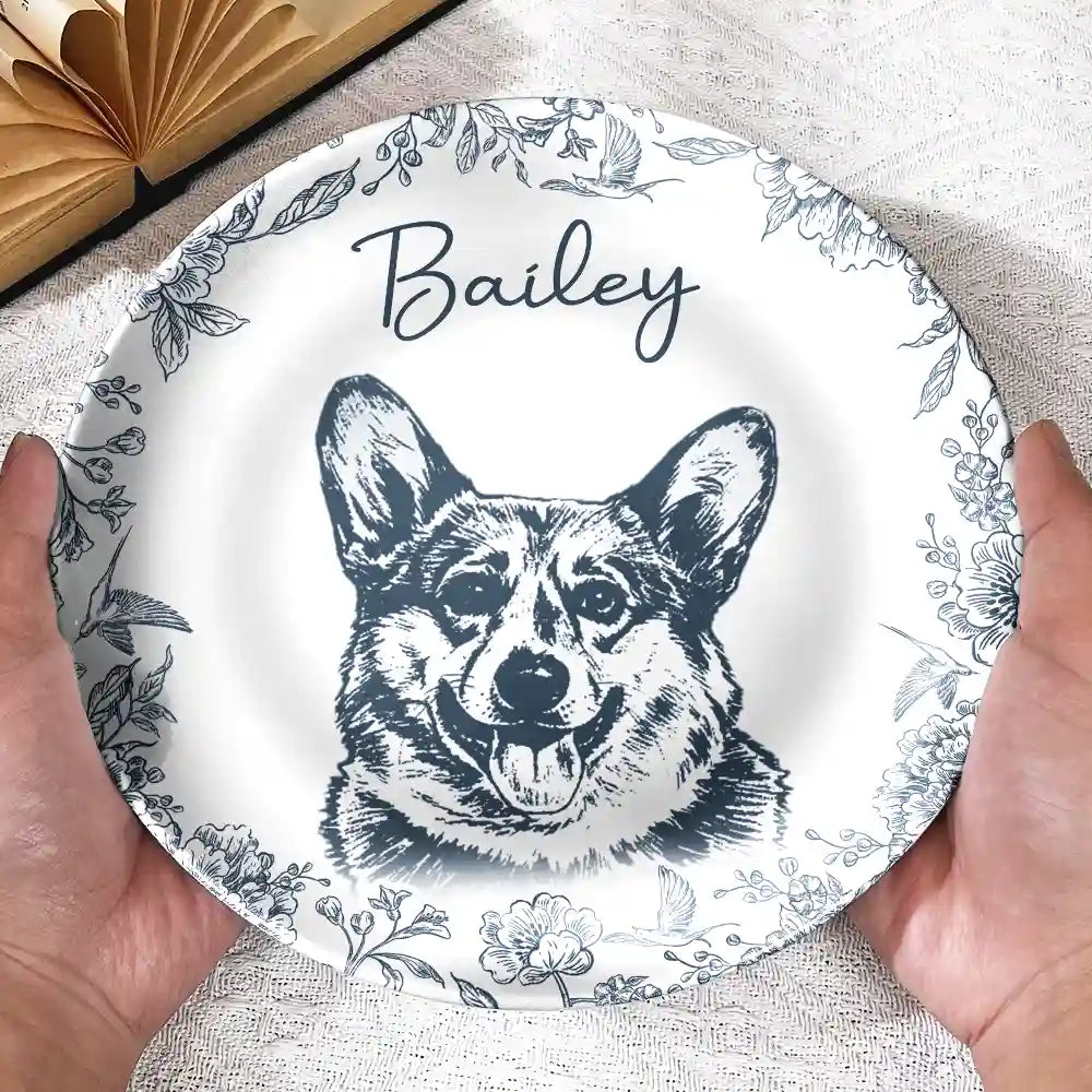 Custom Photo Pencil Sketch Cat Dog Portrait - Personalized Ceramic Plate