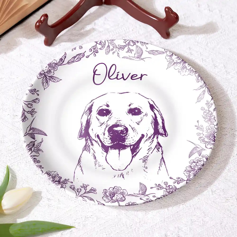 Custom Photo Pencil Sketch Cat Dog Portrait - Personalized Ceramic Plate