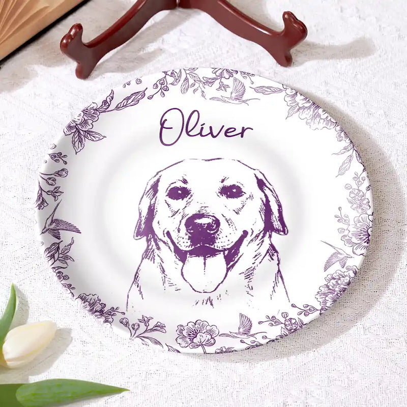 Custom Photo Pencil Sketch Cat Dog Portrait - Personalized Ceramic Plate