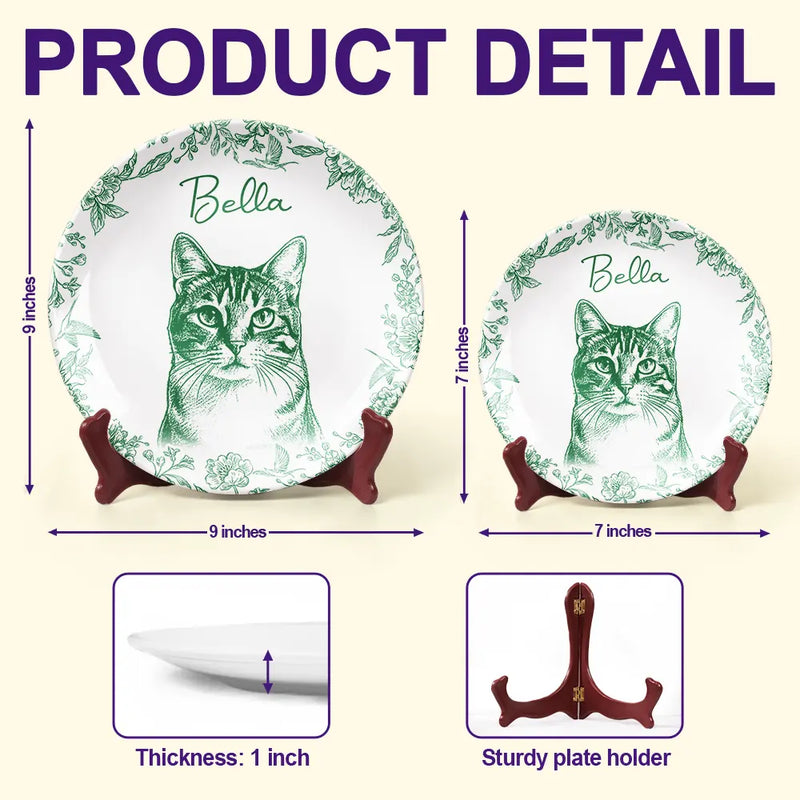Custom Photo Pencil Sketch Cat Dog Portrait - Personalized Ceramic Plate