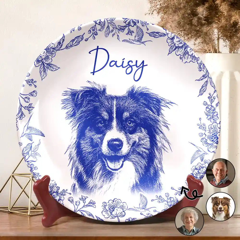 Custom Photo Pencil Sketch Cat Dog Portrait - Personalized Ceramic Plate