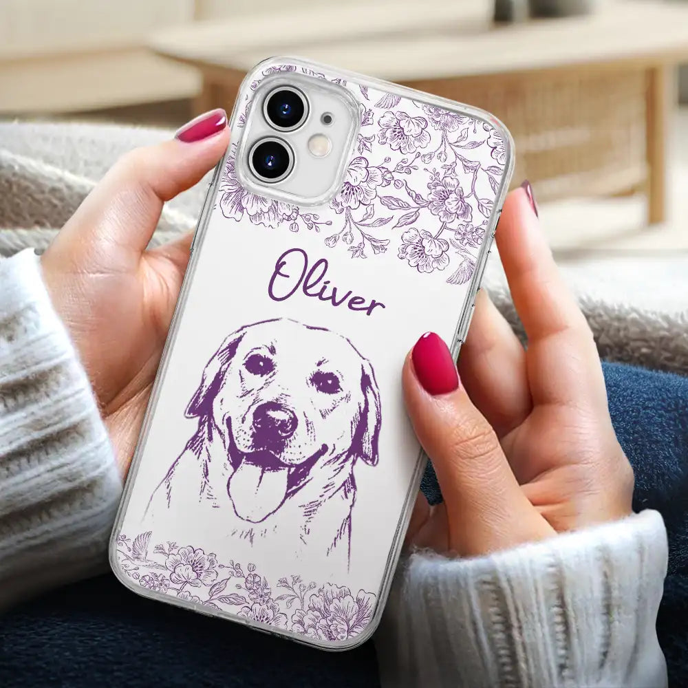 Custom Photo Pencil Sketch Dog Cat Pet Portrait - Personalized Clear Phone Case