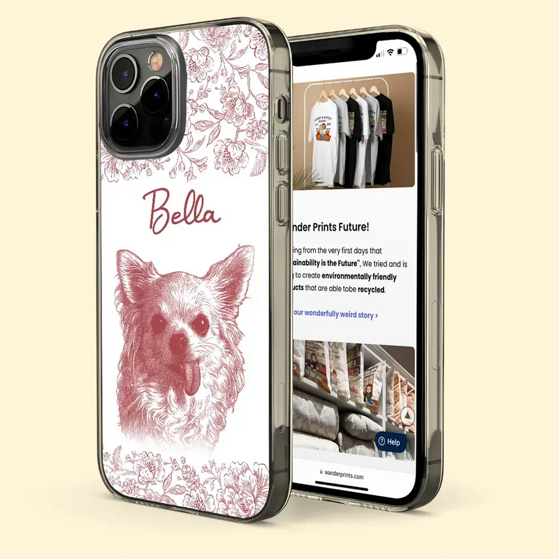 Custom Photo Pencil Sketch Dog Cat Pet Portrait - Personalized Clear Phone Case