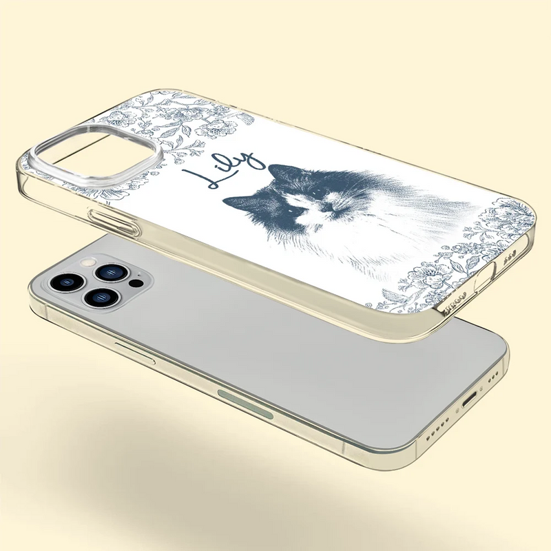 Custom Photo Pencil Sketch Dog Cat Pet Portrait - Personalized Clear Phone Case