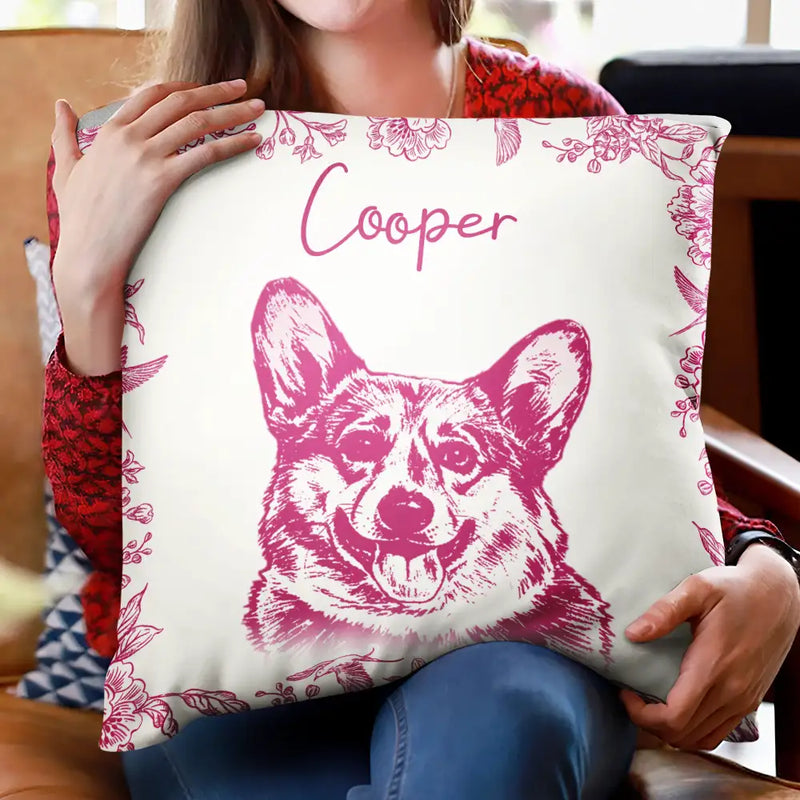 Custom Photo Pencil Sketch Dog Cat Pet Portrait - Personalized Pillow