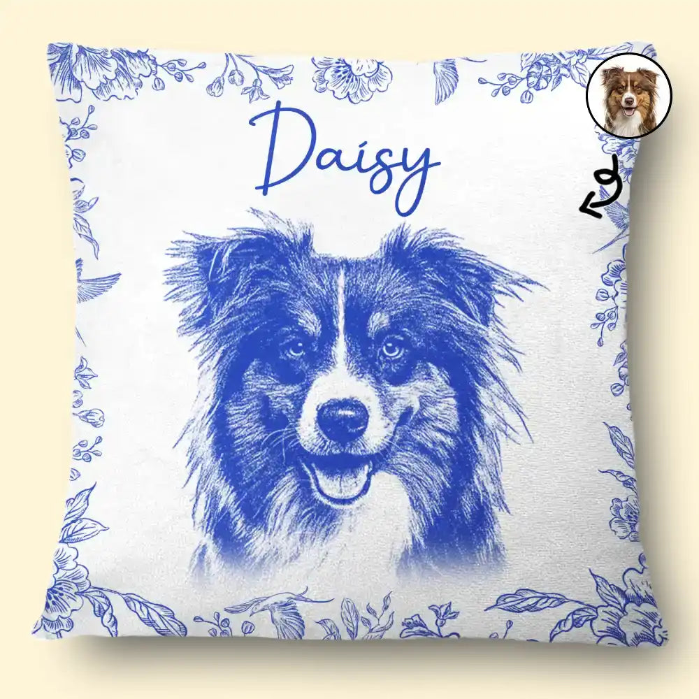 Custom Photo Pencil Sketch Dog Cat Pet Portrait - Personalized Pillow
