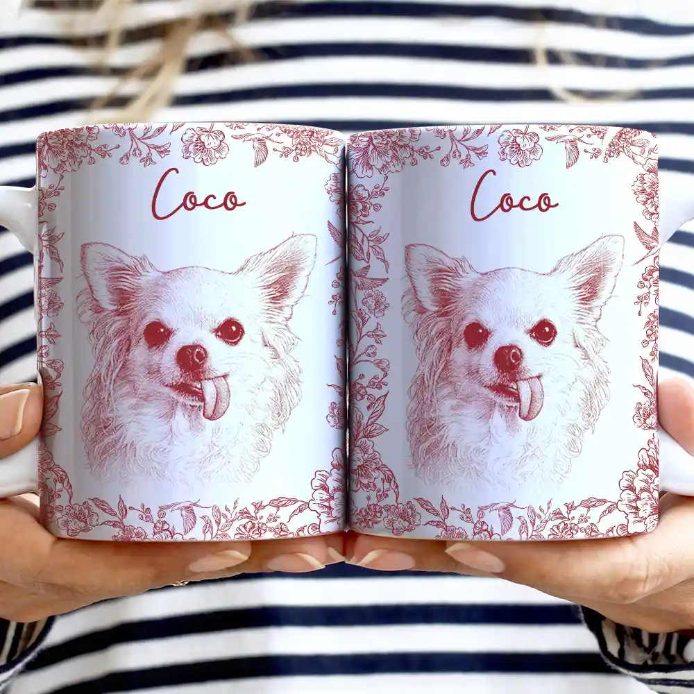 Custom Photo Pencil Sketch Pet Portrait - Personalized White Edge-to-Edge Mug