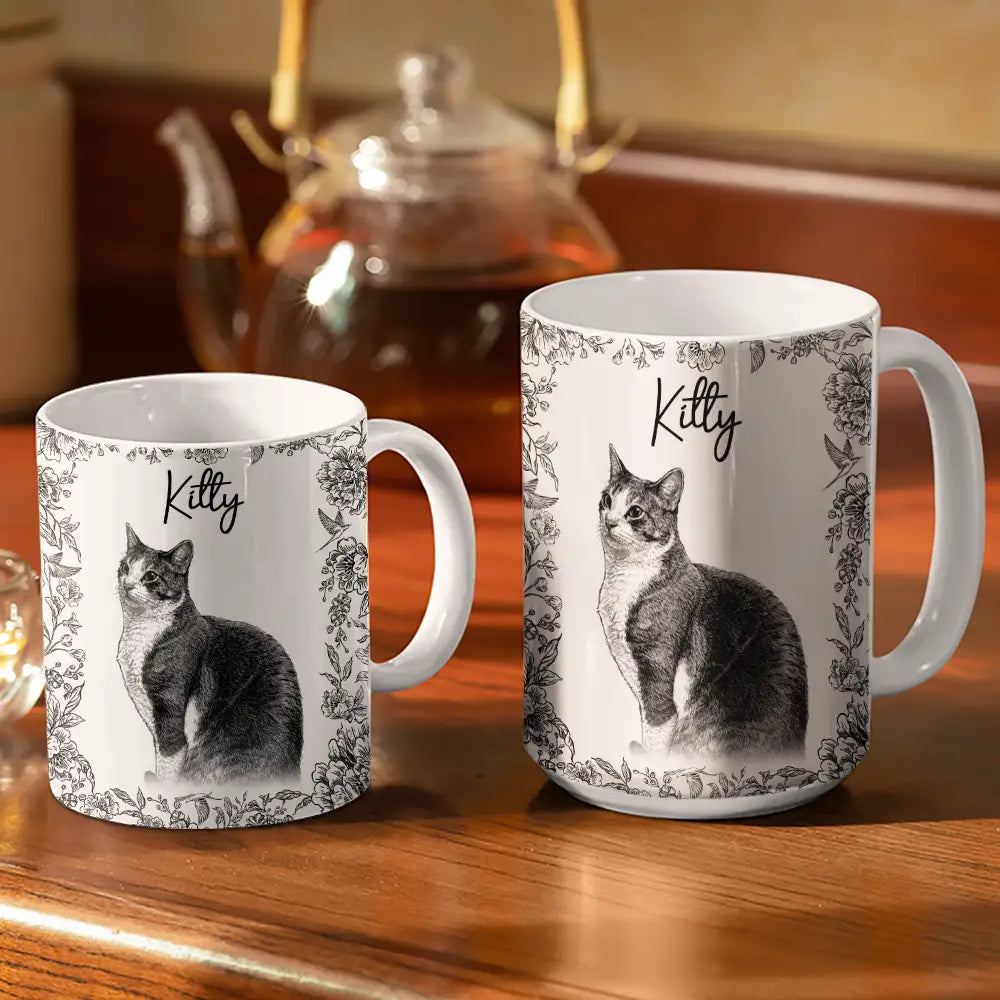 Custom Photo Pencil Sketch Pet Portrait - Personalized White Edge-to-Edge Mug