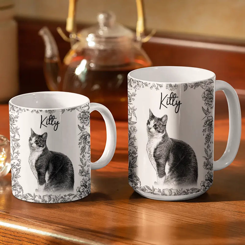 Custom Photo Pencil Sketch Pet Portrait - Personalized White Edge-to-Edge Mug
