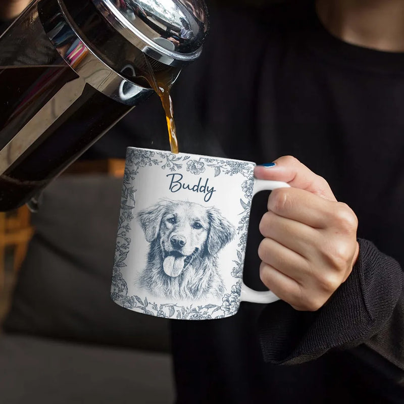 Custom Photo Pencil Sketch Pet Portrait - Personalized White Edge-to-Edge Mug