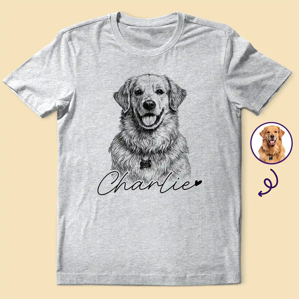 Custom Photo Pencil Sketch Dog Cat Portrait - Personalized T Shirt