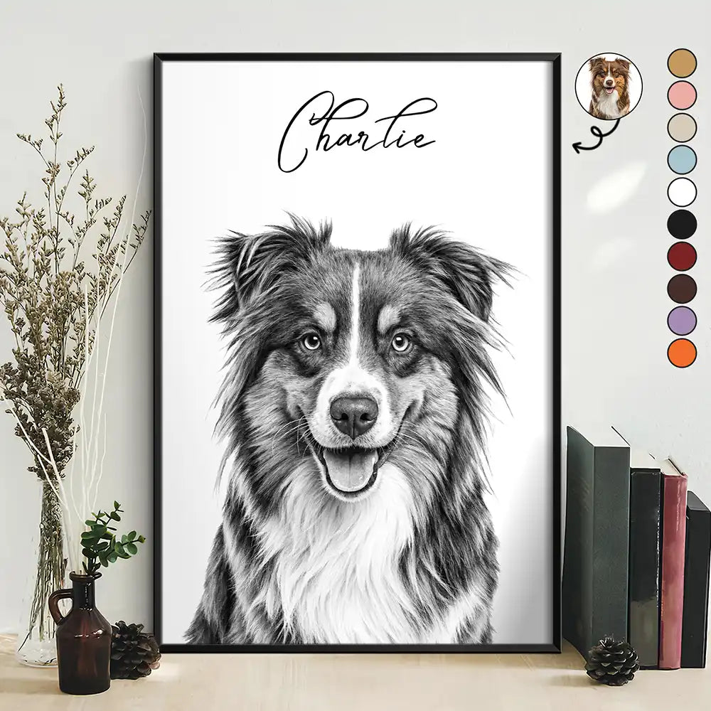 Custom Photo Pencil Sketch Dog Cat Portrait - Personalized Poster