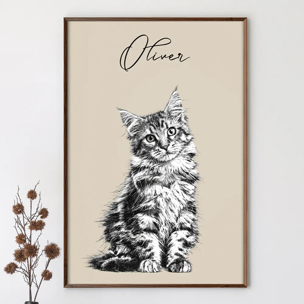 Custom Photo Pencil Sketch Dog Cat Portrait - Personalized Poster