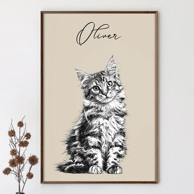 Custom Photo Pencil Sketch Dog Cat Portrait - Personalized Poster