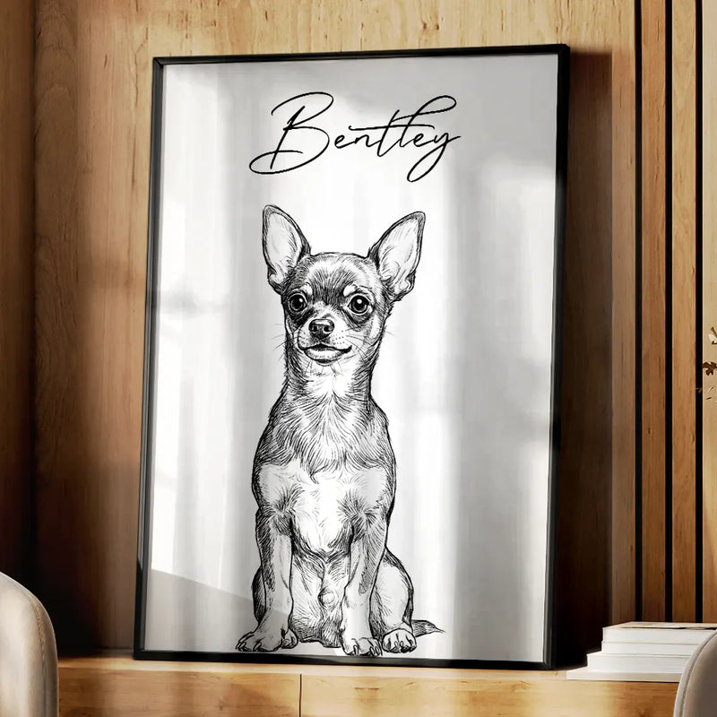 Custom Photo Pencil Sketch Dog Cat Portrait - Personalized Poster