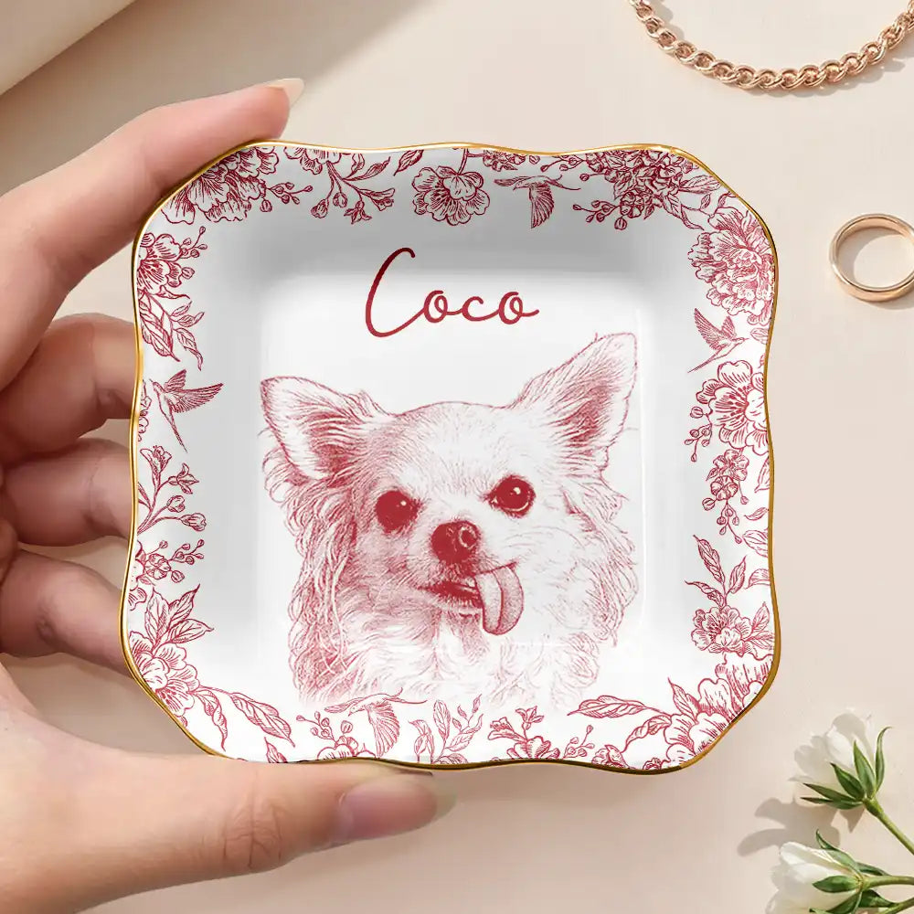 Custom Photo Pet Pencil Sketch Style - Personalized Ring Dish