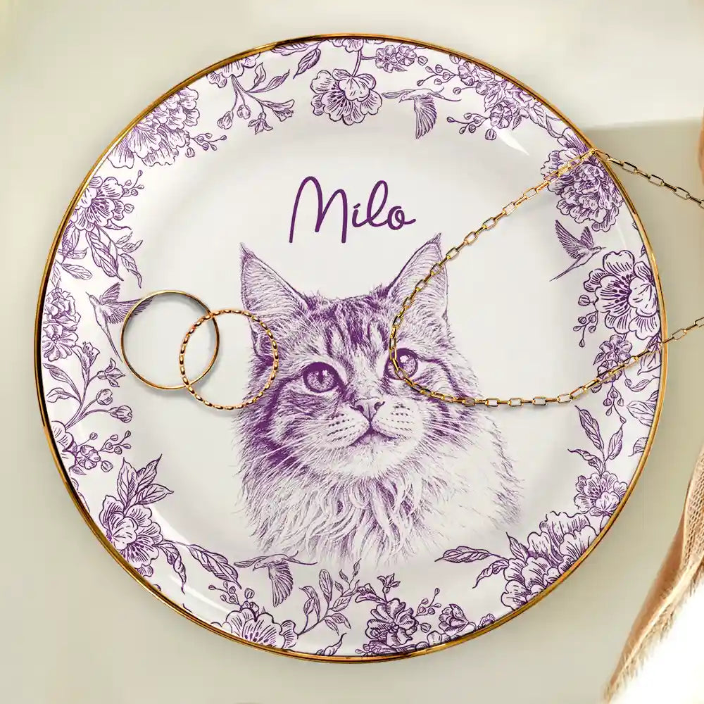 Custom Photo Pet Pencil Sketch Style - Personalized Ring Dish