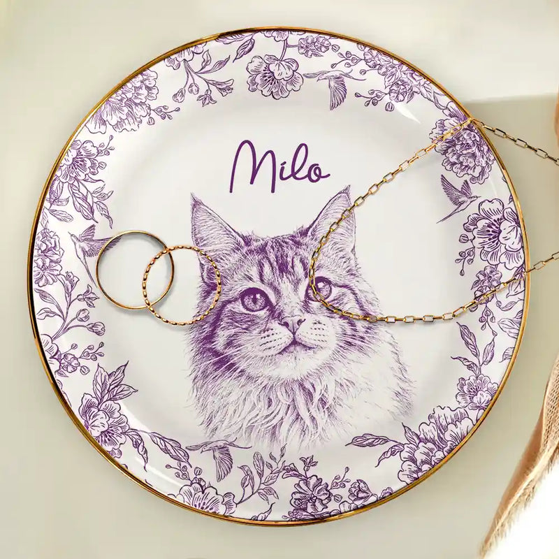 Custom Photo Pet Pencil Sketch Style - Personalized Ring Dish