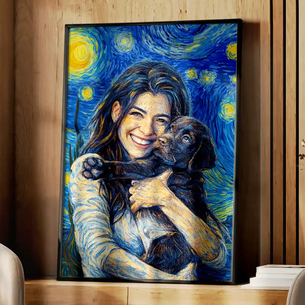 Pet Lovers,Happy,Dog Lovers,Dog Mom,Cat Lovers,Cat Mom,Dog Dad,Cat Dad - Custom Photo Starry Night Dog Mom Cat Mom - Personalized Poster