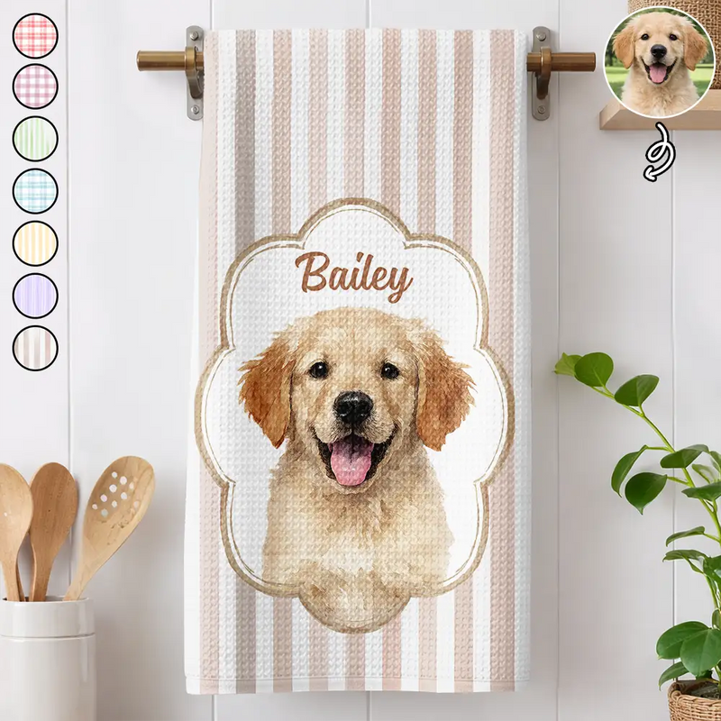 Custom Photo Watercolor Dog Cat Pet Portrait - Personalized Kitchen Towel