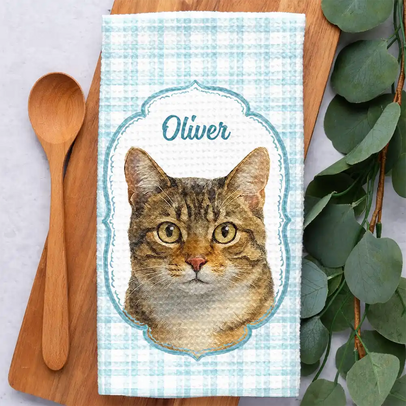 Custom Photo Watercolor Dog Cat Pet Portrait - Personalized Kitchen Towel