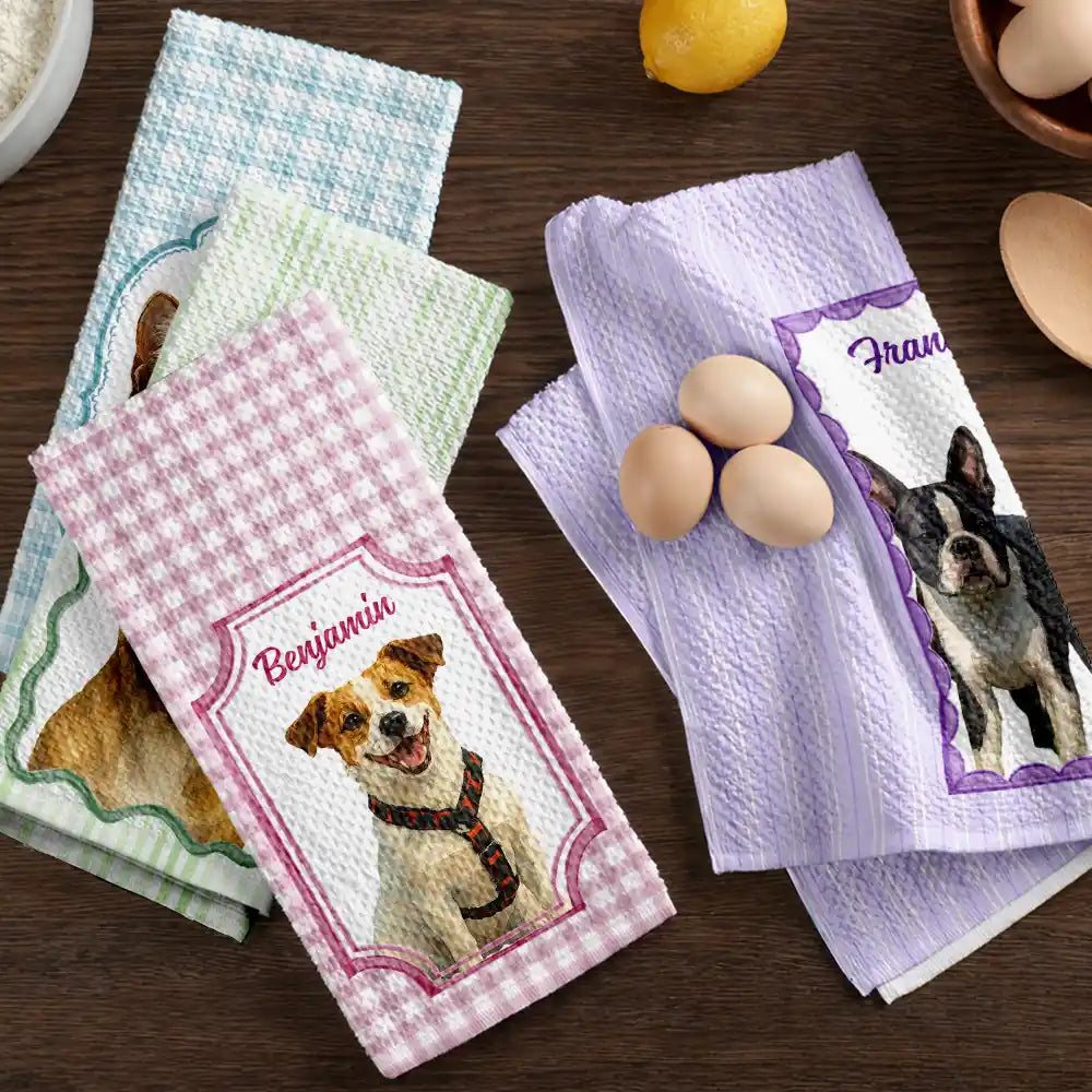 Custom Photo Watercolor Dog Cat Pet Portrait - Personalized Kitchen Towel