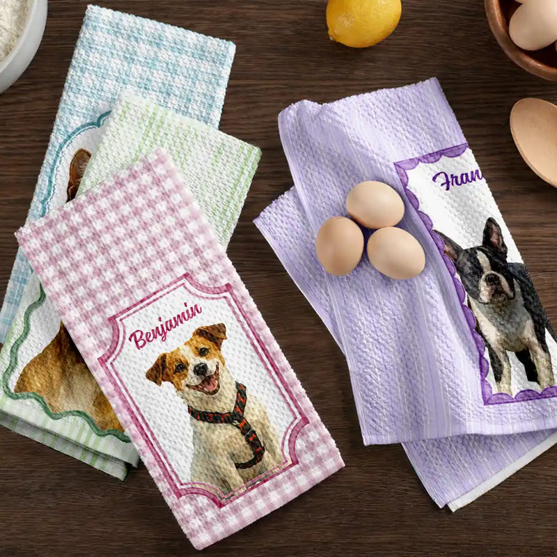 Custom Photo Watercolor Dog Cat Pet Portrait - Personalized Kitchen Towel
