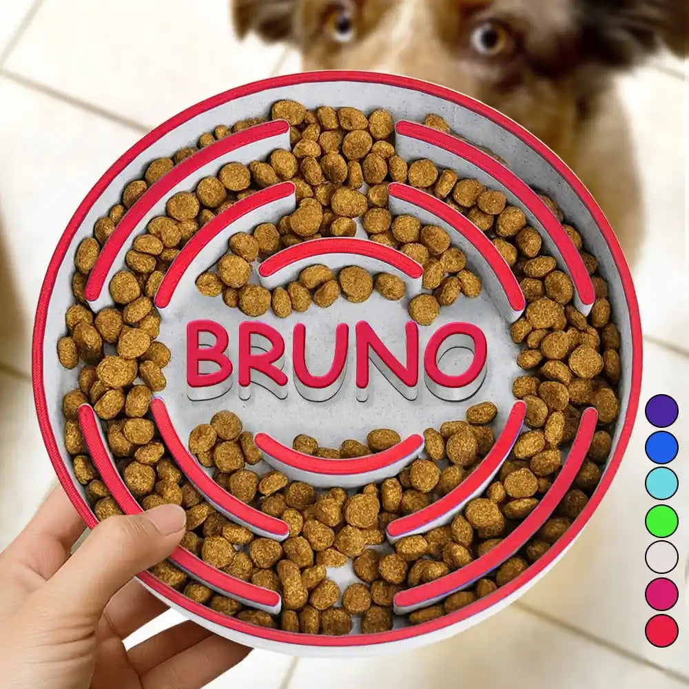 Custom Dog Name And Maze Pattern For Healthy Eating - Personalized Slow Feeder Pet Bowl